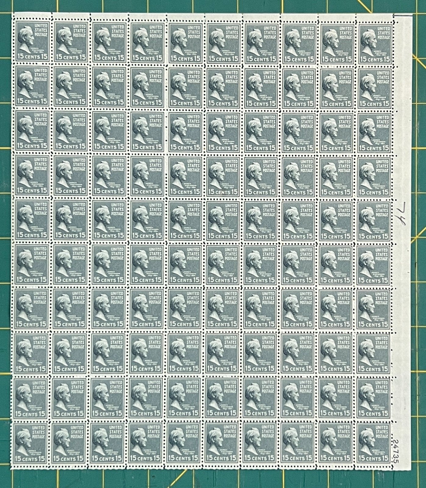 US 1938 15¢ James Buchanan Presidential Series Mint Sheet MNH (Scott 820) ZAYIX