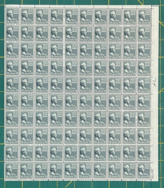 US 1938 15¢ James Buchanan Presidential Series Mint Sheet MNH (Scott 820) ZAYIX