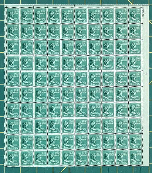 US 1938 13¢ Millard Fillmore Presidential Series Mint Sheet MNH(Scott 818) ZAYIX