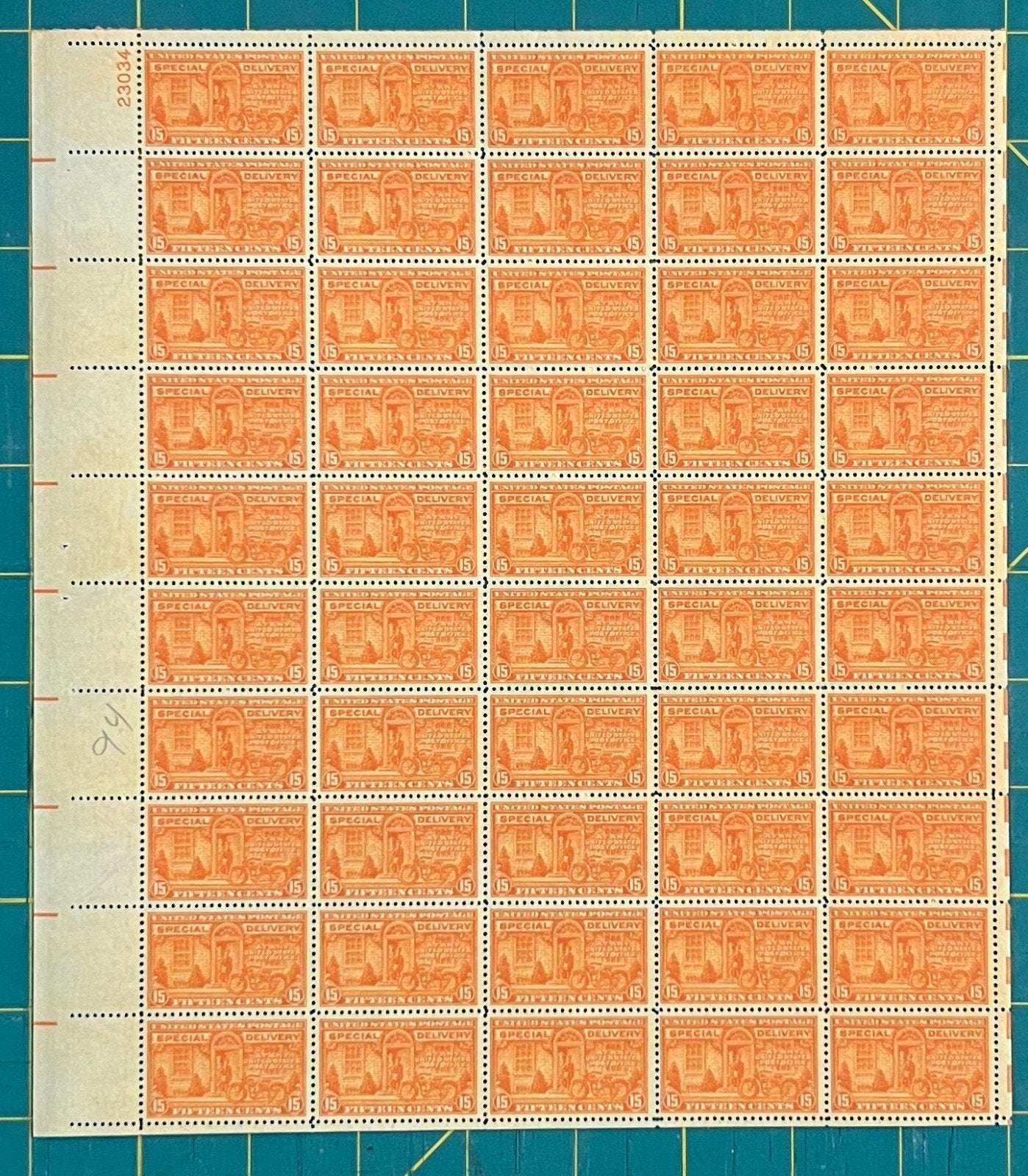 US 1925 15¢ Deep Orange Special Delivery Mint Sheet MNH (Scott E13) ZAYIX