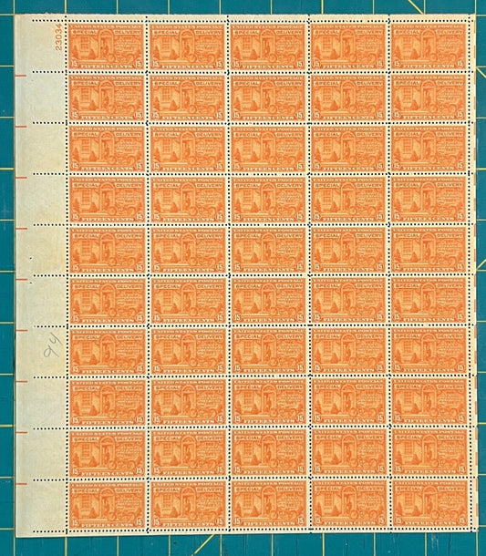US 1925 15¢ Deep Orange Special Delivery Mint Sheet MNH (Scott E13) ZAYIX