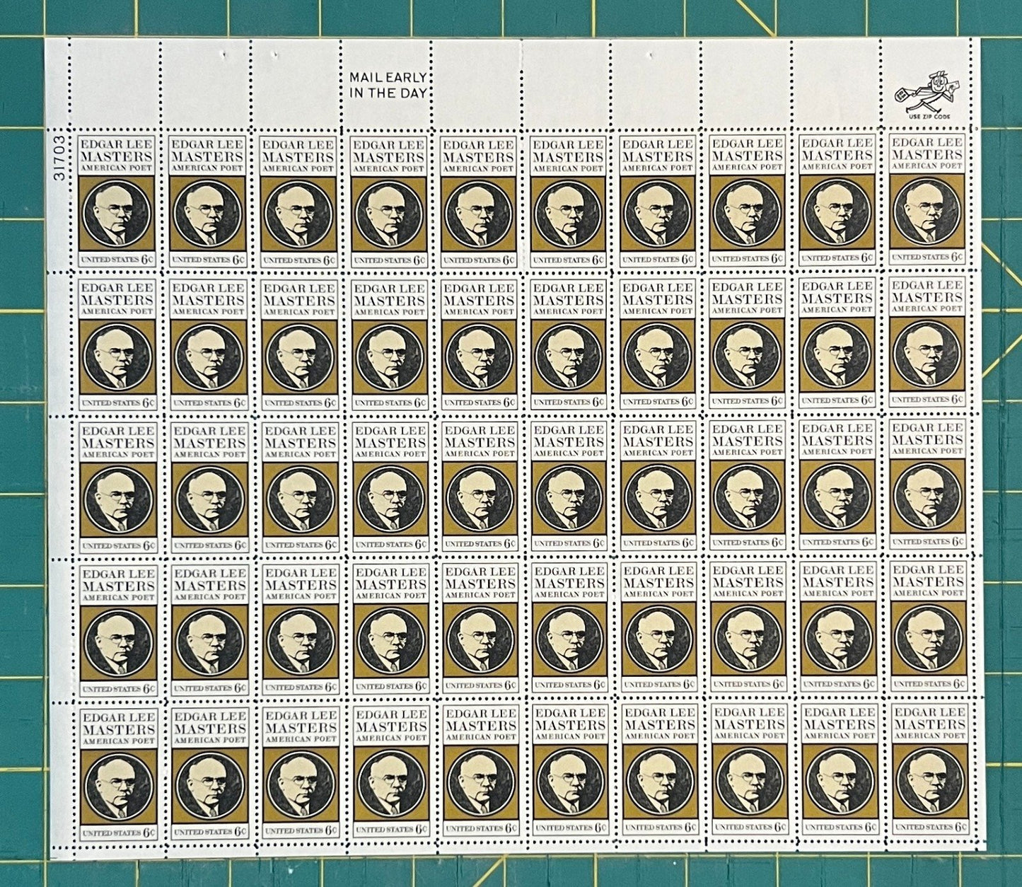 US 1971 6¢ Edgar Lee Masters Poet Mint Sheet MNH (Scott 1405) ZAYIX