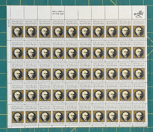 US 1971 6¢ Edgar Lee Masters Poet Mint Sheet MNH (Scott 1405) ZAYIX