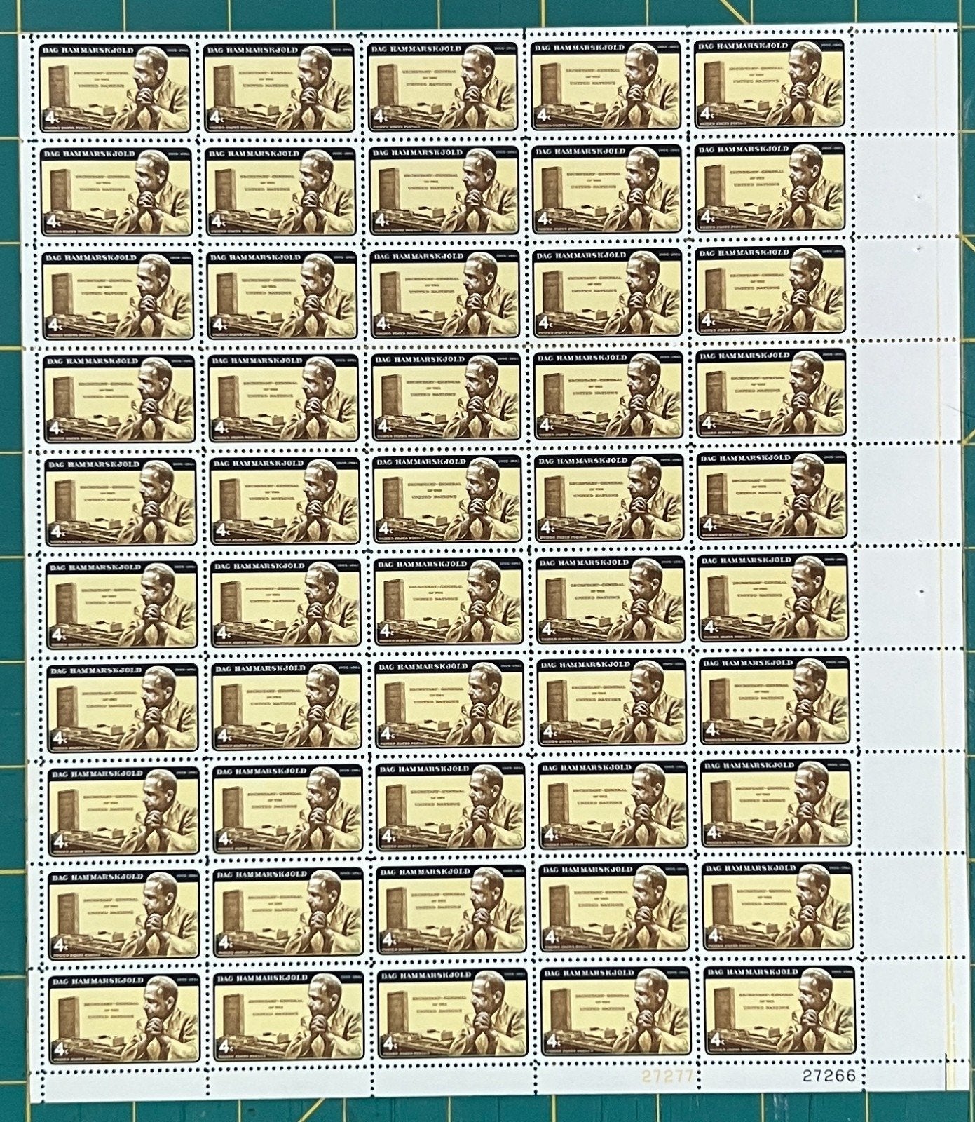 US 1962 4¢ Dag Hammarskjold U.N. Mint Sheet MNH (Scott 1203) ZAYIX