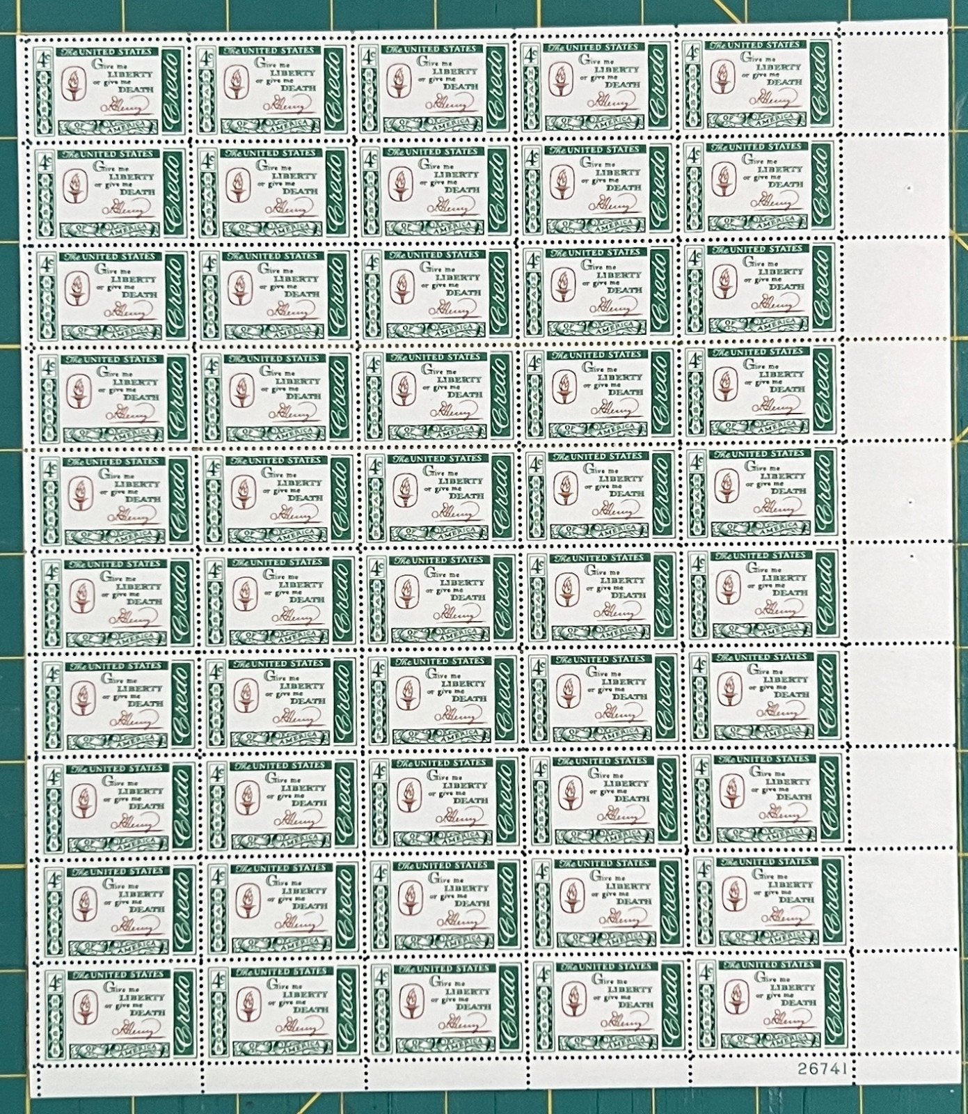US 1961 4¢ American Credos Patrick Henry Credo Mint Sheet MNH (Scott 1144) ZAYIX
