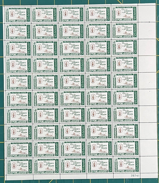 US 1961 4¢ American Credos Patrick Henry Credo Mint Sheet MNH (Scott 1144) ZAYIX
