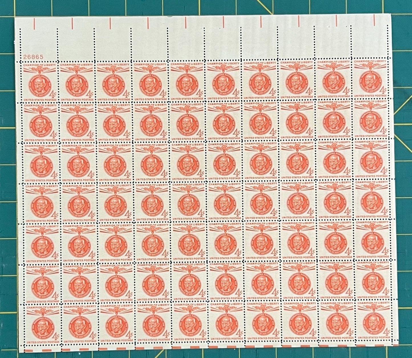 US 1961 4¢ Mahatma Gandhi India Mint Sheet MNH (Scott 1174) ZAYIX