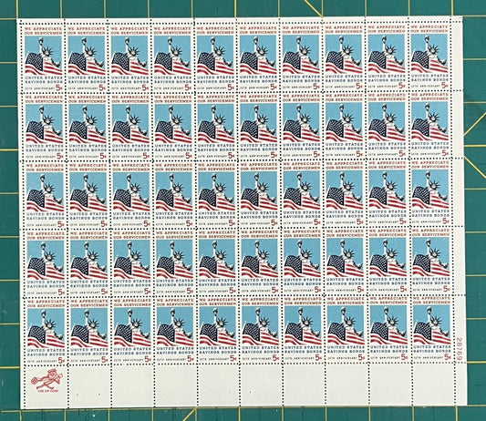 US 1966 5¢ Savings Bond - Servicemen Mint Sheet MNH (Scott 1320) ZAYIX
