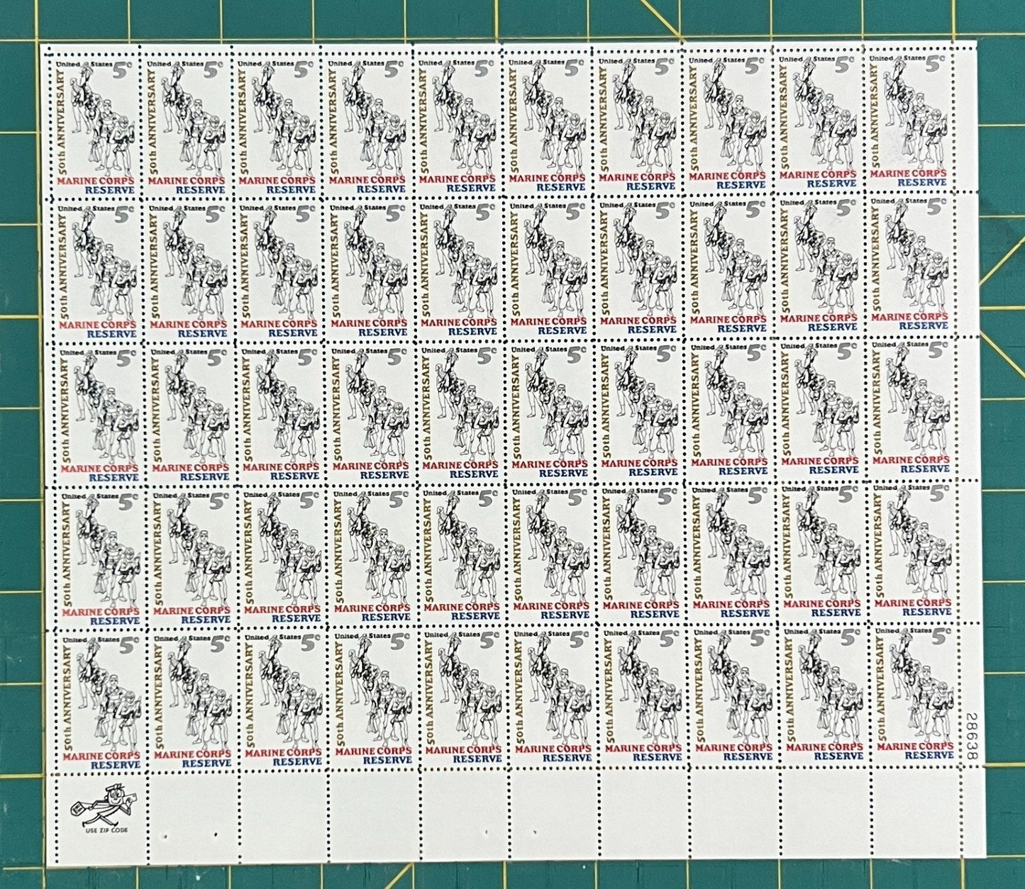 US 1966 5¢ Marine Corps Reserve 50th Mint Sheet MNH (Scott 1315) ZAYIX