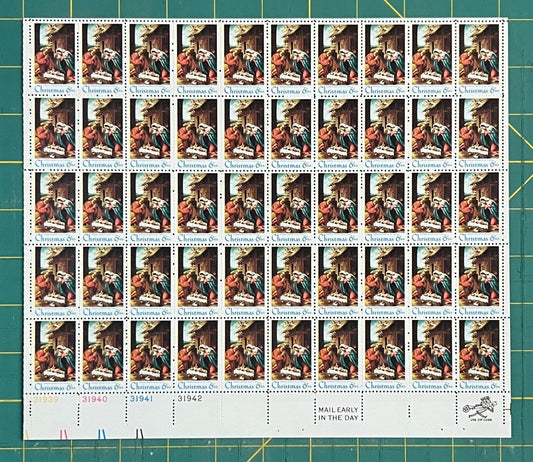 US 1971 6¢ Christmas Adoration (PB12) Mint Sheet MNH (Scott 1444) ZAYIX