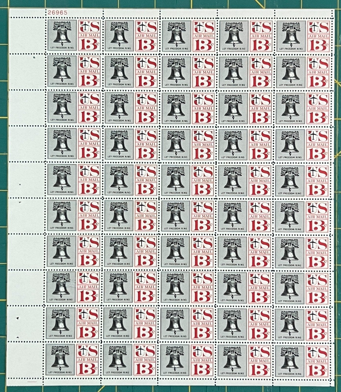 US 1961 13¢ Liberty Bell Untagged Mint Sheet MNH (Scott C62) ZAYIX