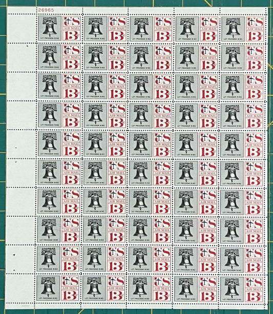 US 1961 13¢ Liberty Bell Untagged Mint Sheet MNH (Scott C62) ZAYIX