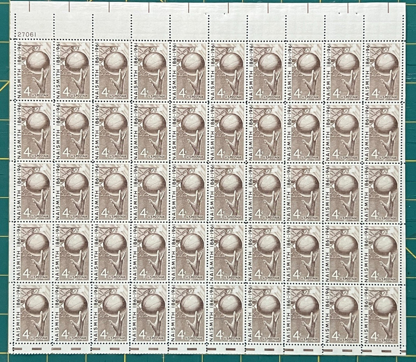US 1962 4¢ Basketball James Naismith Mint Sheet MNH (Scott 1189) ZAYIX