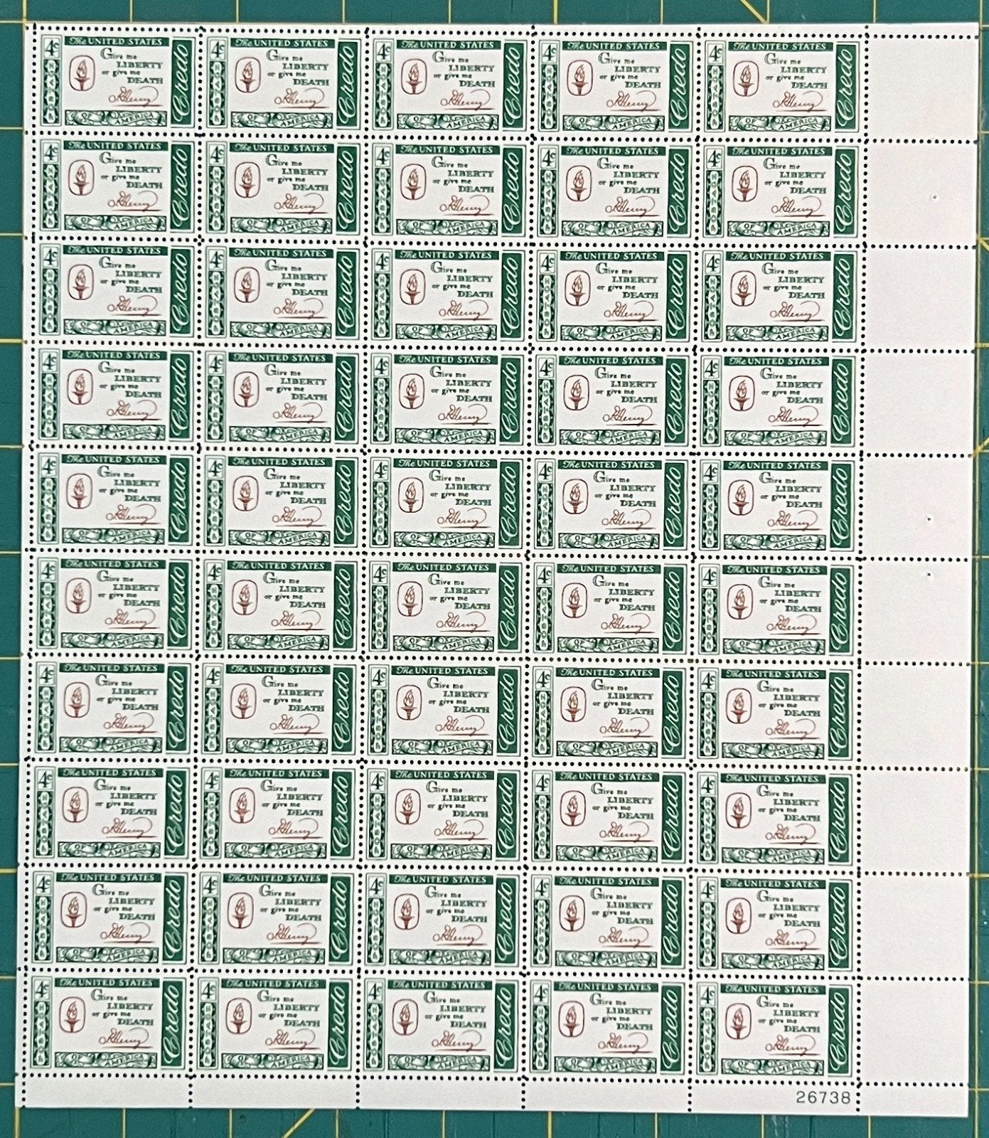 US 1961 4¢ American Credos Patrick Henry Credo Mint Sheet MNH (Scott 1144) ZAYIX