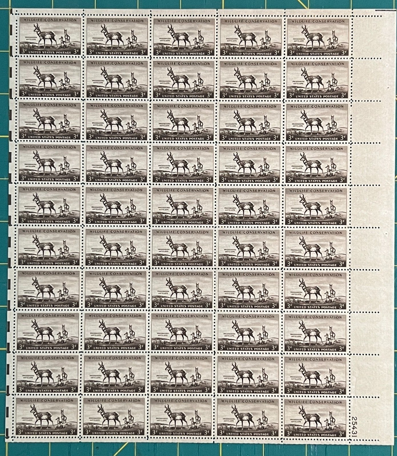 US 1956 3c Wildlife Antelope Sheet MNH (Scott 1078) ZAYIX