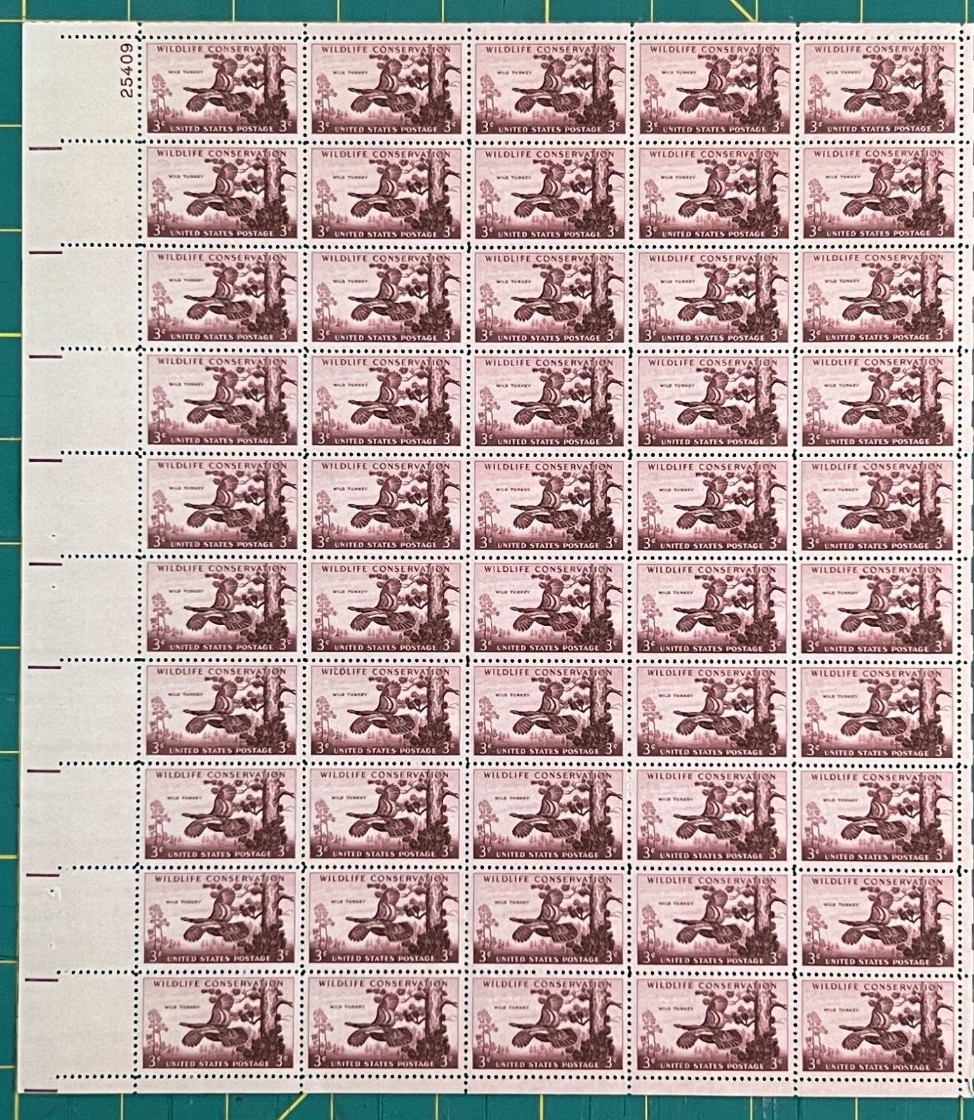 US 1956 3c Wildlife Wild Turkey Sheet MNH (Scott 1077) ZAYIX