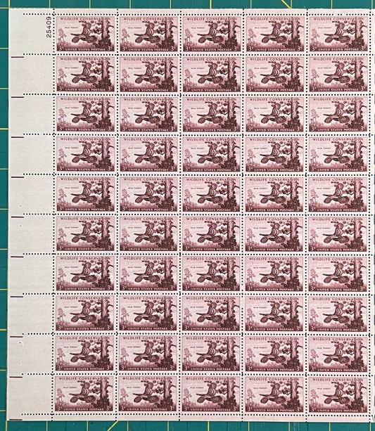 US 1956 3c Wildlife Wild Turkey Sheet MNH (Scott 1077) ZAYIX
