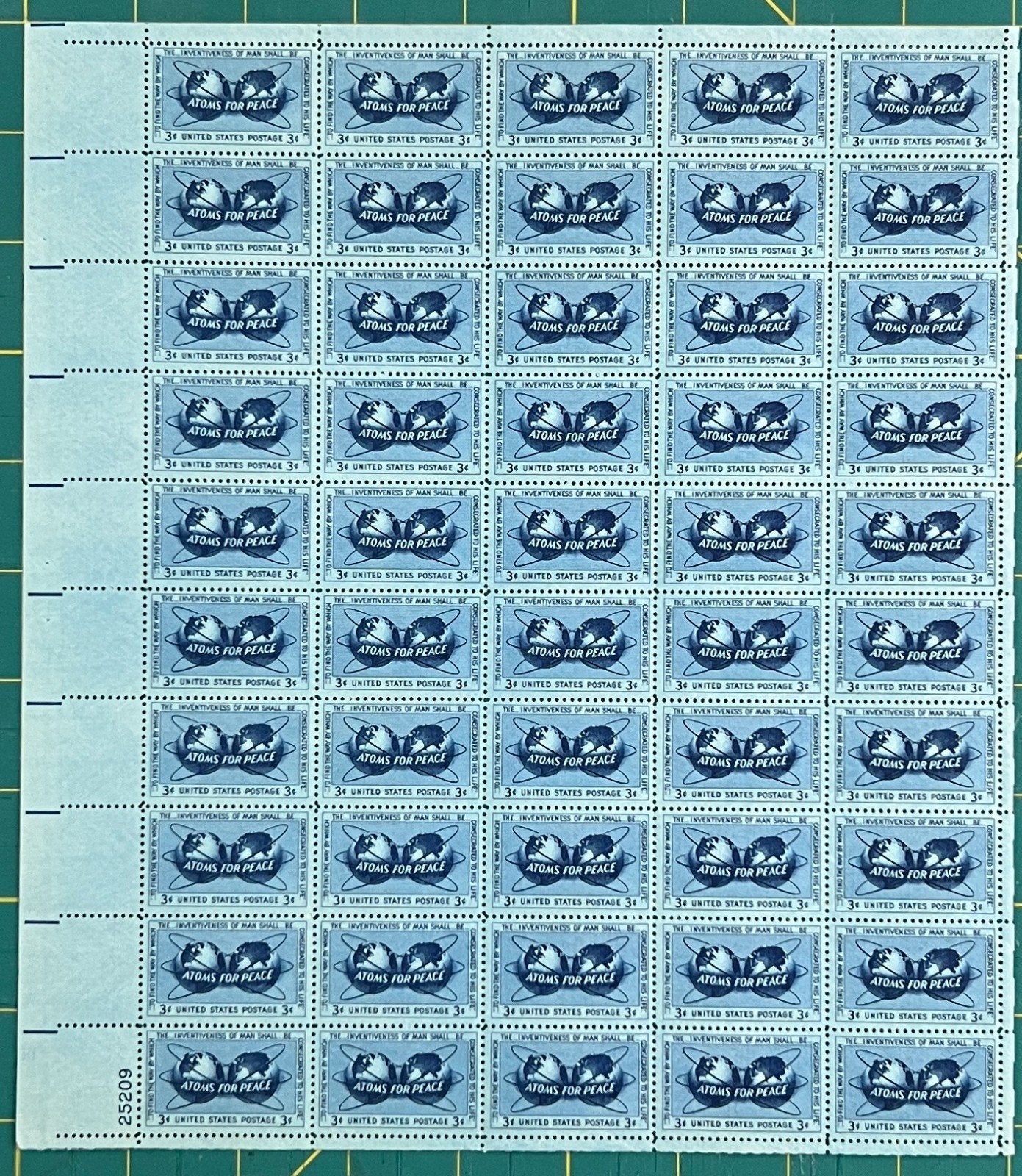 US 1955 3c Atoms for Peace Mint Sheet MNH (Scott 1070) ZAYIX
