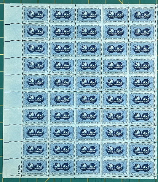 US 1955 3c Atoms for Peace Mint Sheet MNH (Scott 1070) ZAYIX