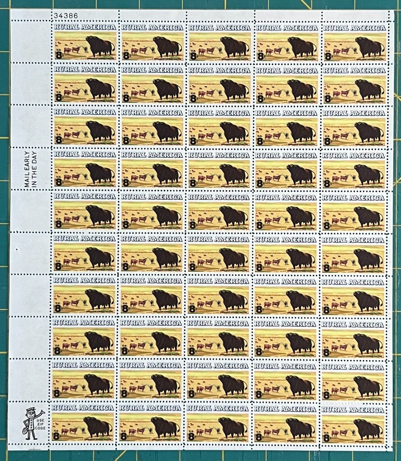 US 1973 8c Angus & Longhorn Cattle Mint Sheet MNH (Scott 1504) ZAYIX