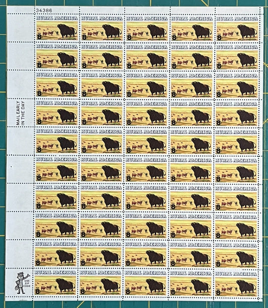 US 1973 8c Angus & Longhorn Cattle Mint Sheet MNH (Scott 1504) ZAYIX