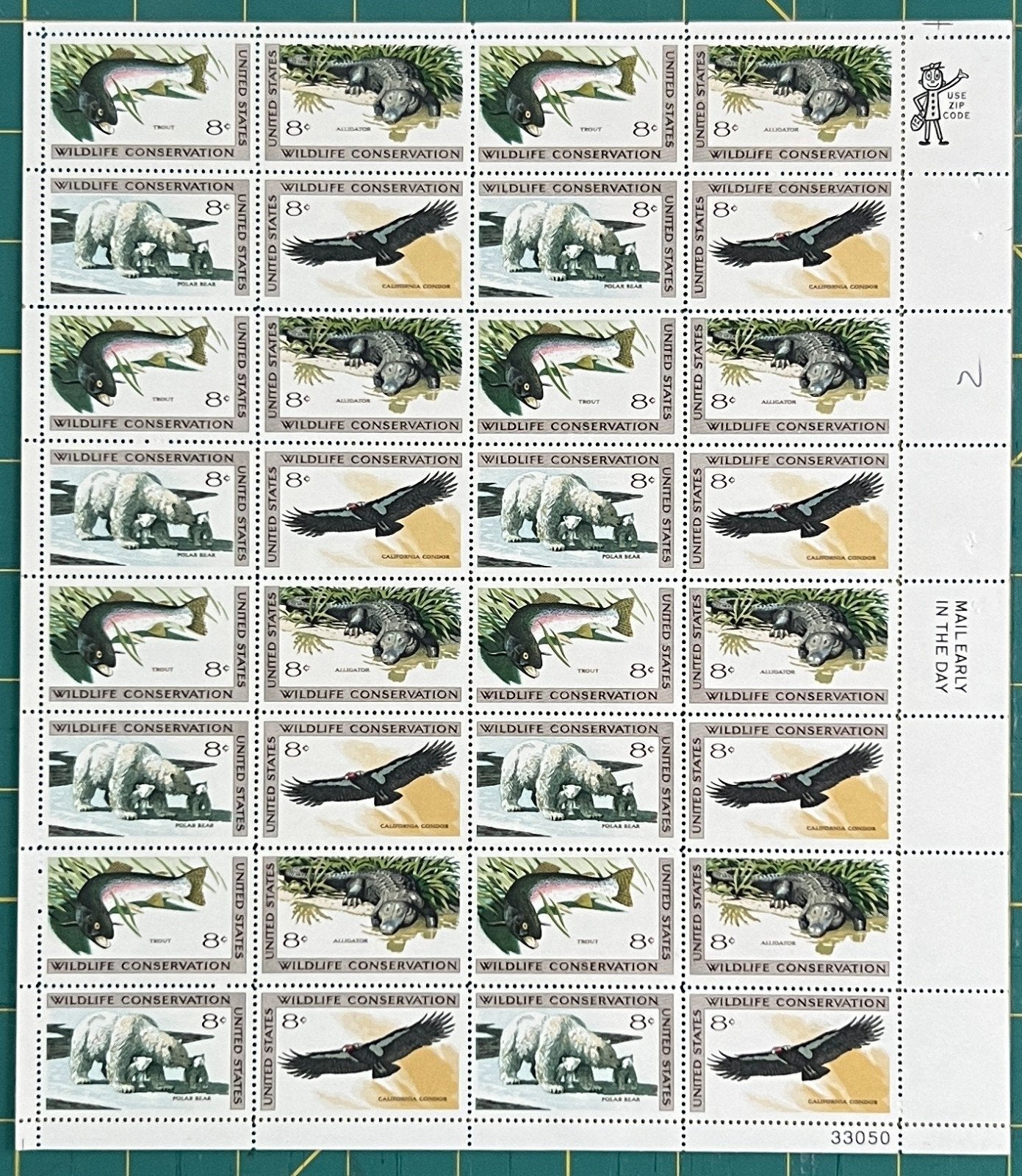 US 1971 8c Wildlife Conservation Block-4 Mint Sheet MNH (Scott 1427-1430) ZAYIX
