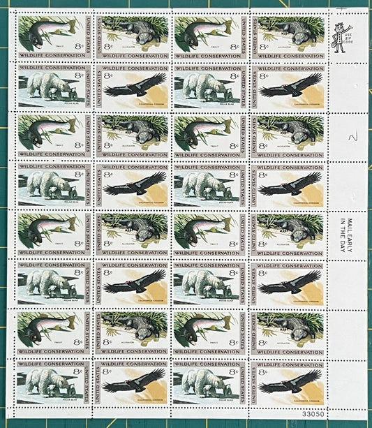 US 1971 8c Wildlife Conservation Block-4 Mint Sheet MNH (Scott 1427-1430) ZAYIX