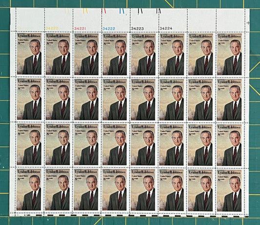 US 1973 8c Lyndon B Johnson (PB12) Mint Sheet MNH (Scott 1503) ZAYIX