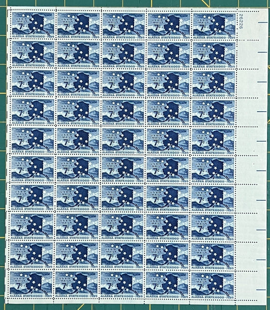 US 1959 7c Alaska Statehood Mint Sheet MNH (Scott C53) ZAYIX