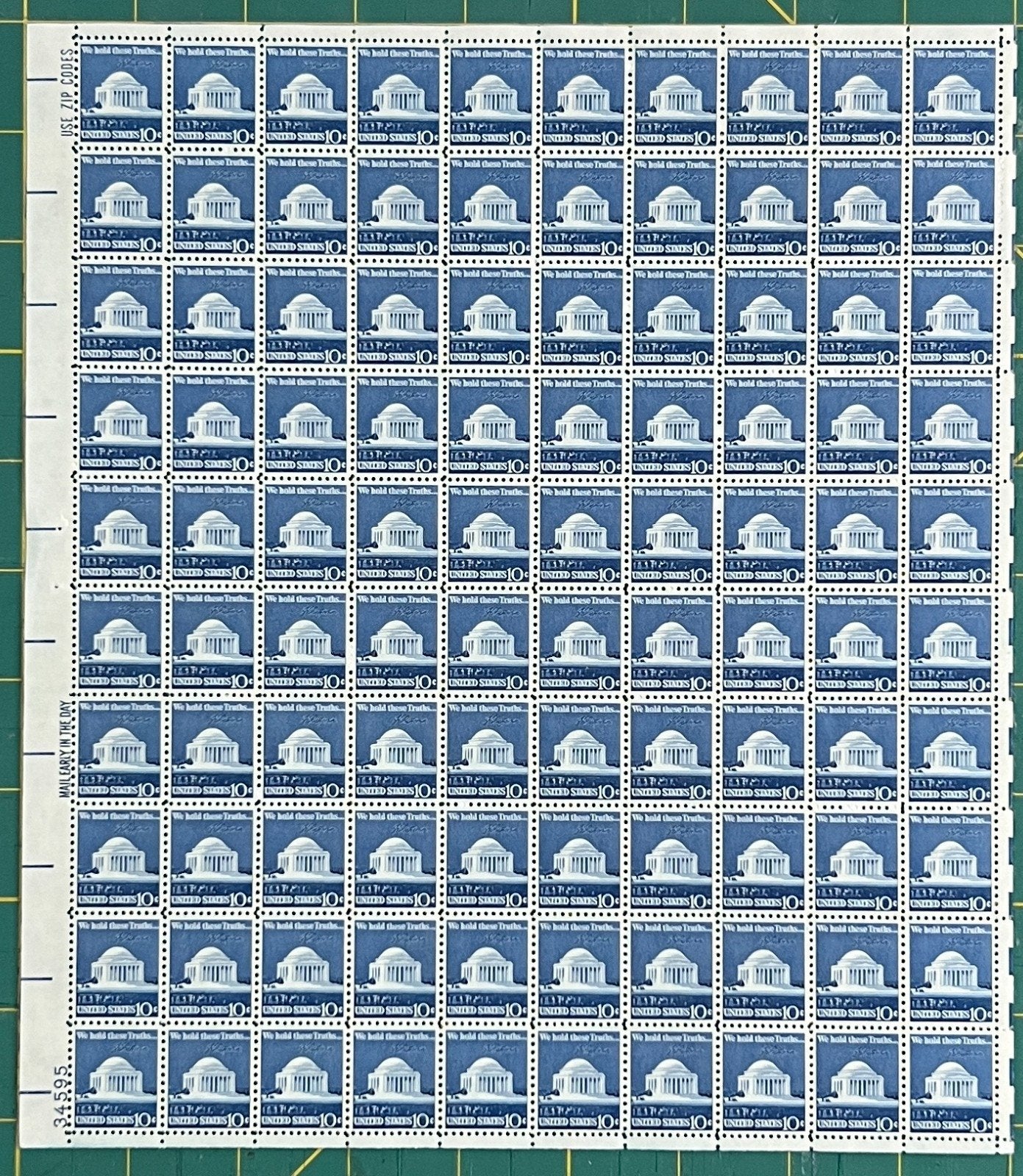 US 1973 10c Jefferson Memorial Mint Sheet MNH (Scott 1510) ZAYIX