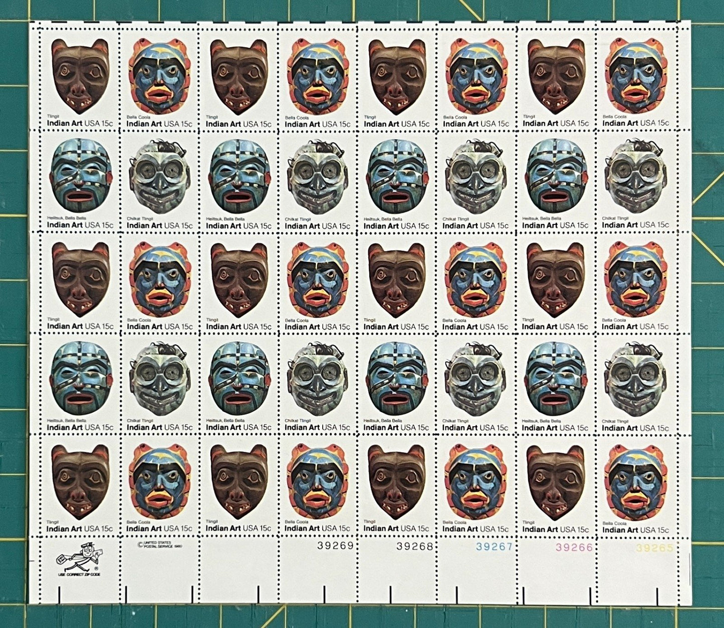 US 1980 15c Pacific Northwest Indian Masks Mint Sheet MNH(Scott 1834-1837) ZAYIX