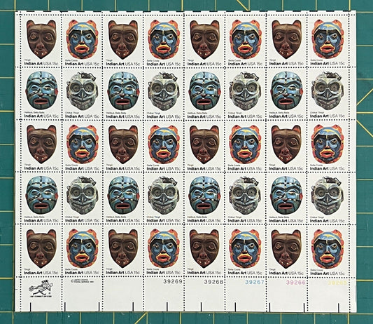 US 1980 15c Pacific Northwest Indian Masks Mint Sheet MNH(Scott 1834-1837) ZAYIX