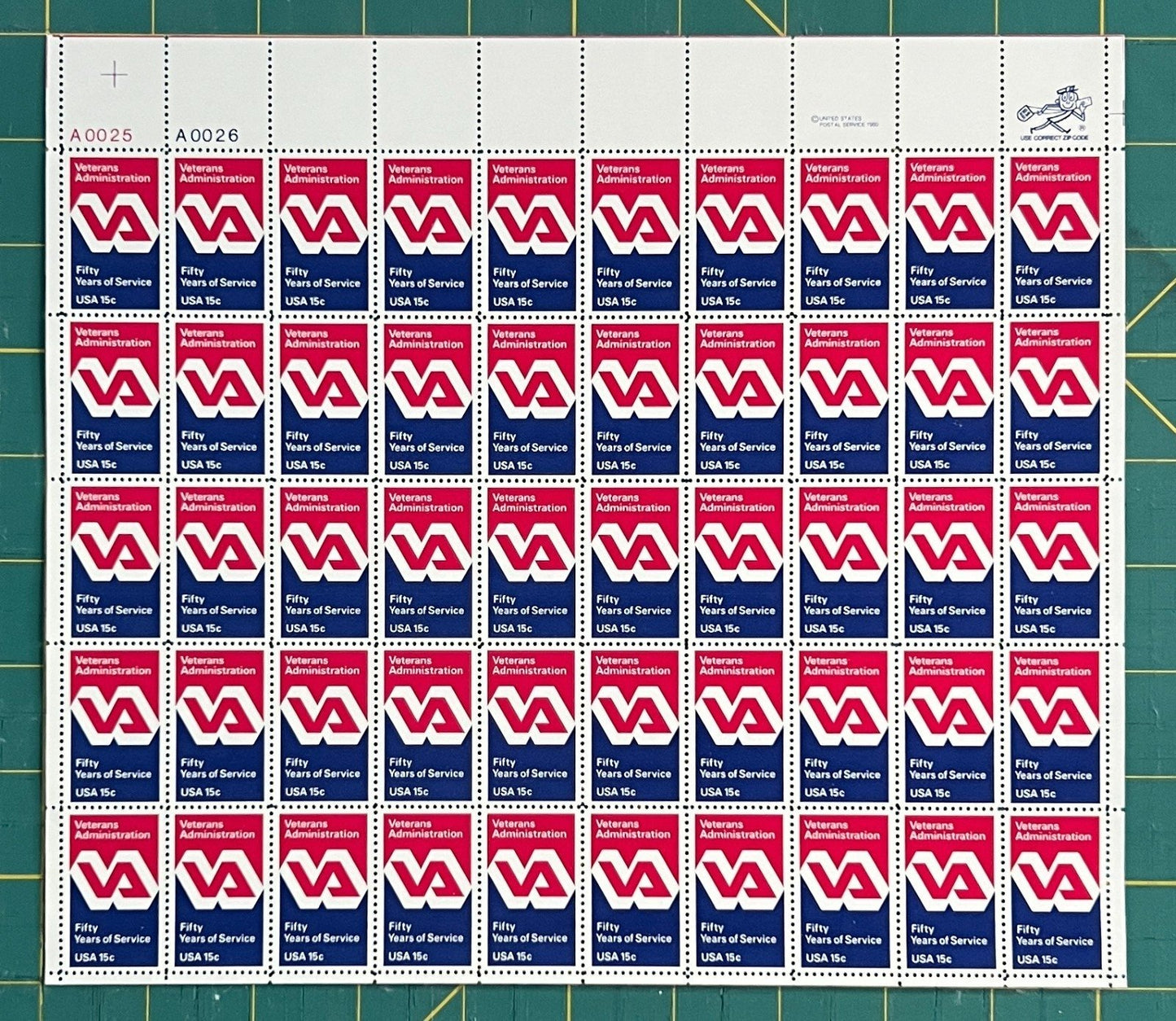 US 1980 15c Veterans Administration Mint Sheet MNH (Scott 1825) ZAYIX