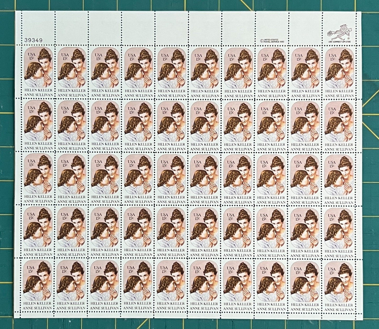 US 1980 15c Hellen Keller & Anne Sullivan Mint Sheet MNH (Scott 1824) ZAYIX