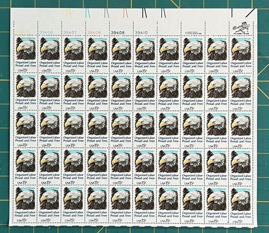 US 1980 15c Organized Labor (PB12) Mint Sheet MNH (Scott 1831) ZAYIX
