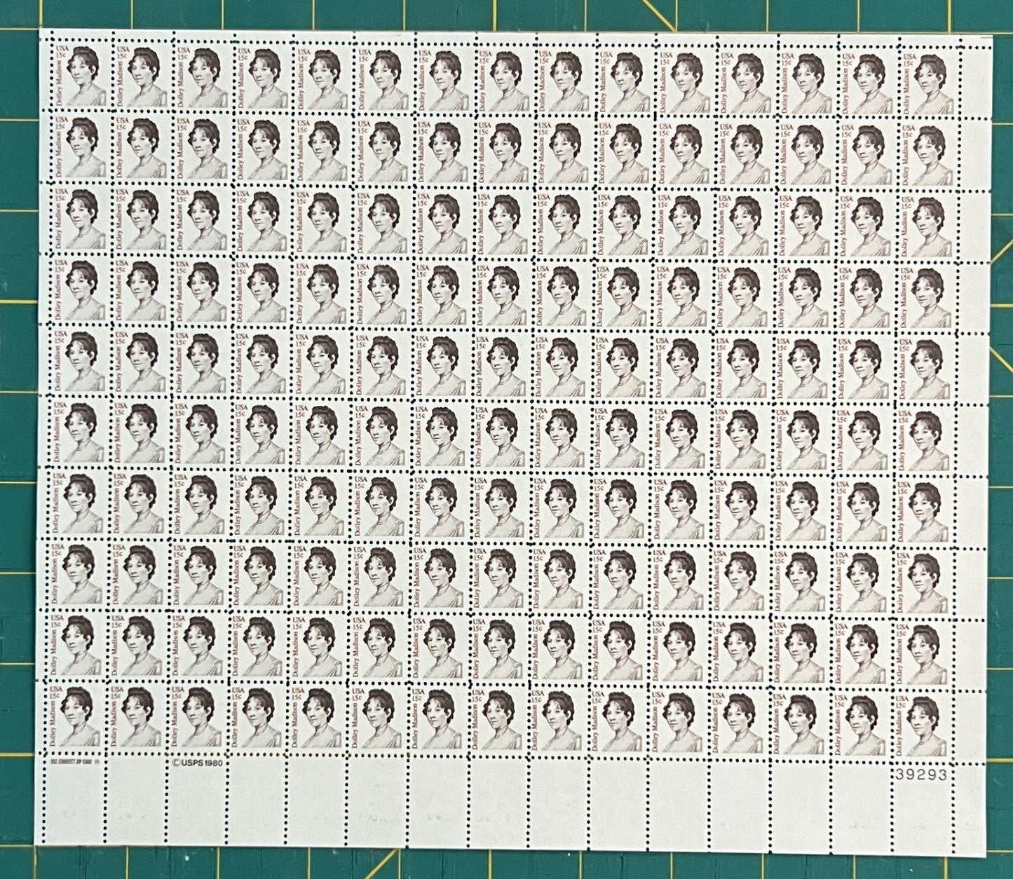 US 1980 15c Dolley Madison First Lady Mint Sheet MNH (Scott 1822) ZAYIX