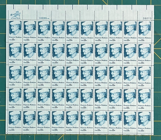 US 1980 15c Frances Perkins Labor Mint Sheet MNH (Scott 1821) ZAYIX