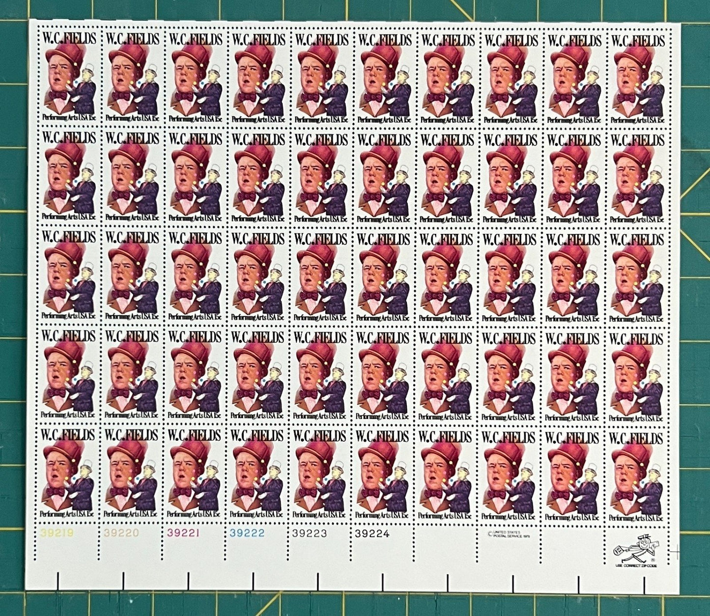 US 1980 15c WC Fields Actor & Comedian (PB12) Mint Sheet MNH (Scott 1803) ZAYIX