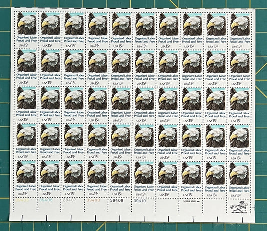 US 1980 15c Organized Labor (PB12) Mint Sheet MNH (Scott 1831) ZAYIX