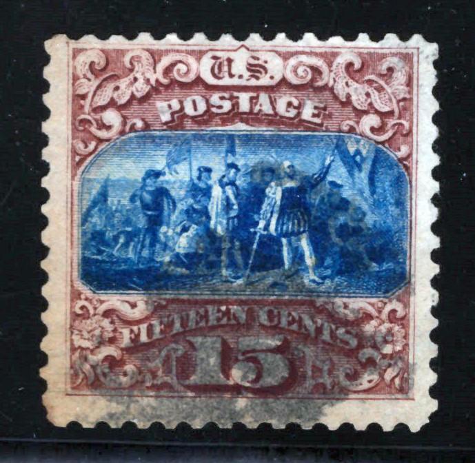 US 118 Used FVF 1869 15c brown & blue G Grill, toned at bottom, PF Cert ZAYIX