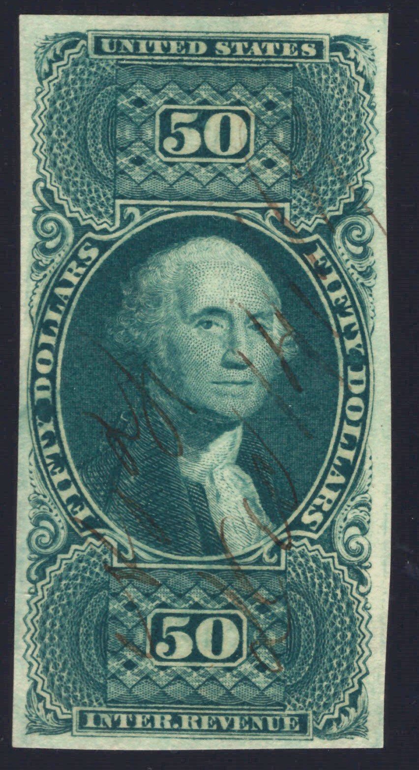 US R101a Used XF 1853 $50 US Internal Revenue green imperf PSE cert ZAYIX
