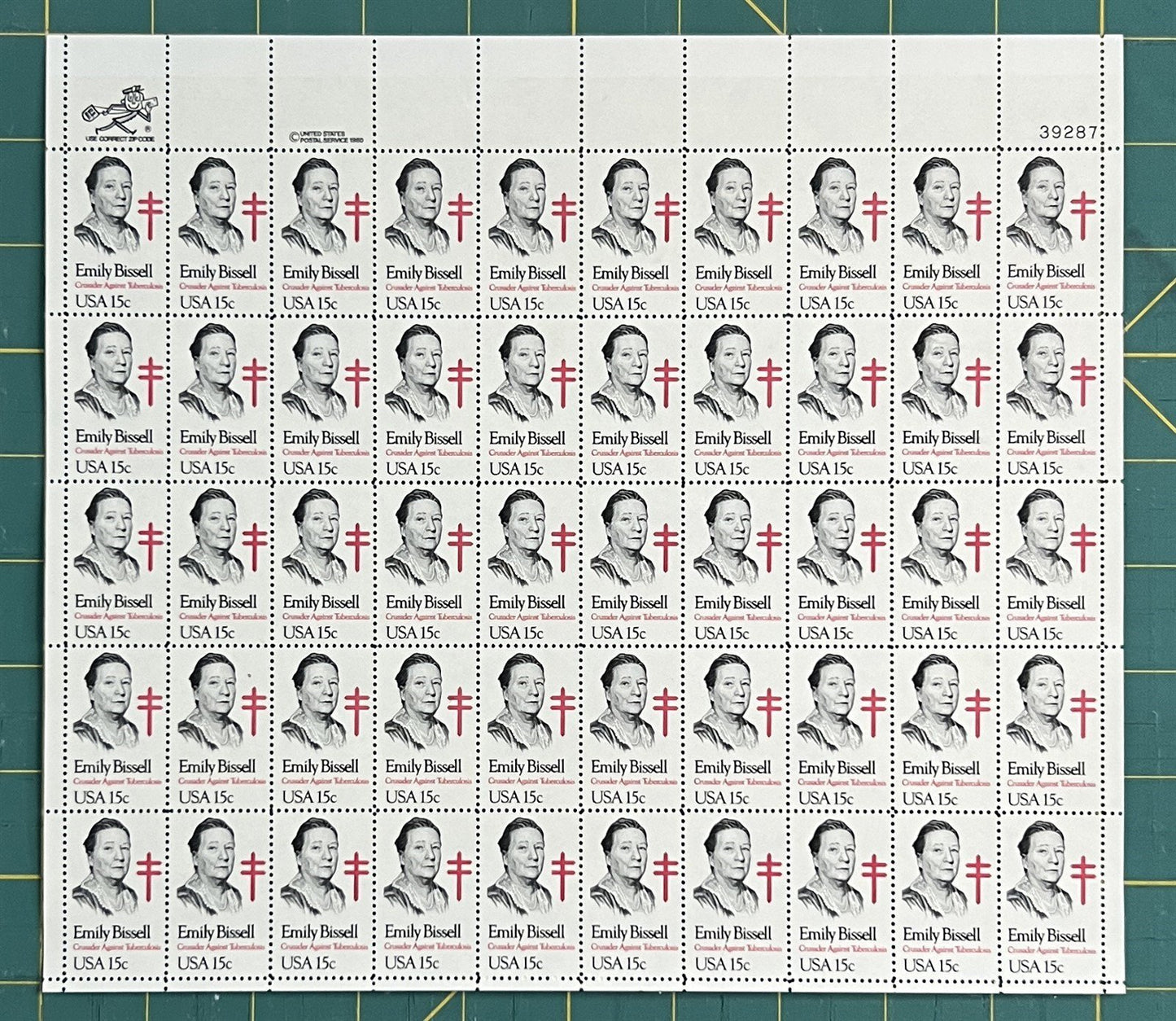 US 1980 15c Emily Bissel Social Worker Mint Sheet MNH (Scott 1823) ZAYIX
