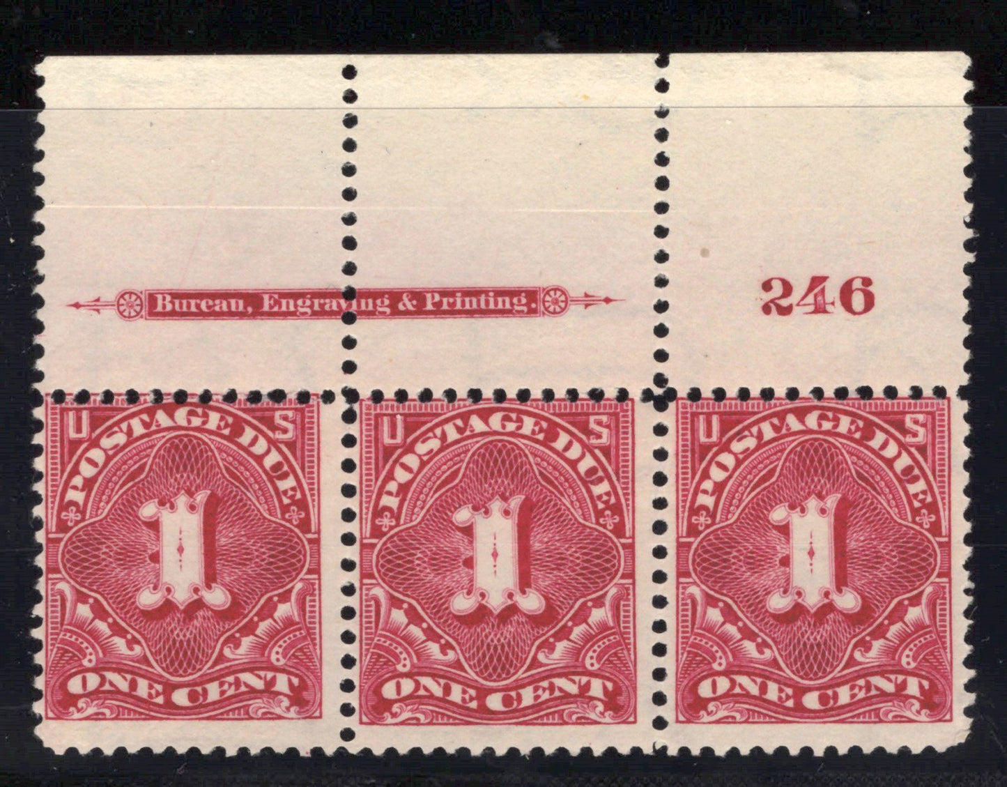 US J38 MNH F - Plate Number Strip of 3 - 1895 1c Deep Claret - PSAG Cert ZAYIX