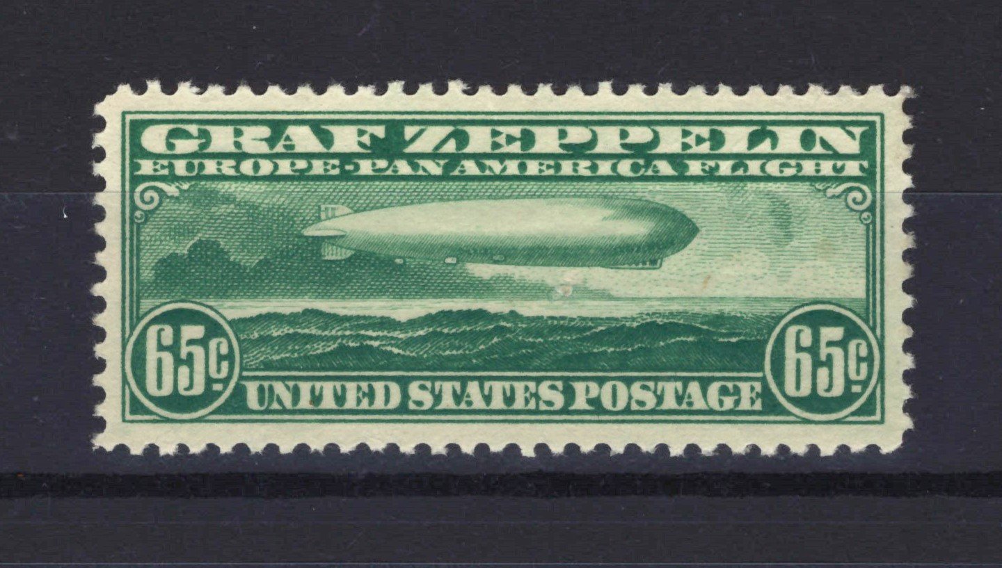 US C13 MLH XF - 1930 65c green Graf Zeppelin over Atlantic Ocean ZAYIX
