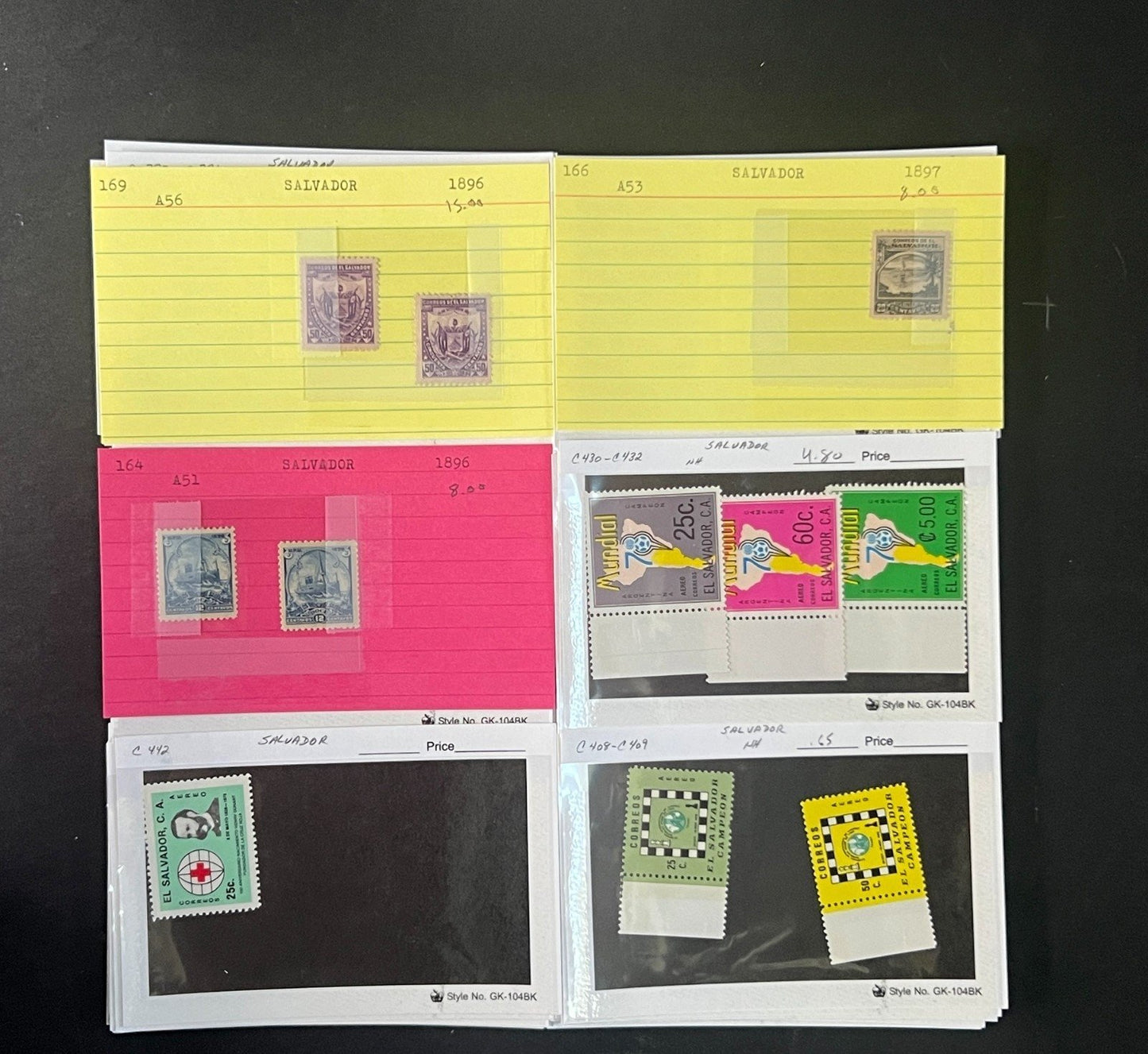 El Salvador Stamp Collection Dealer Cards $934 CV Mint & Used ZAYIX