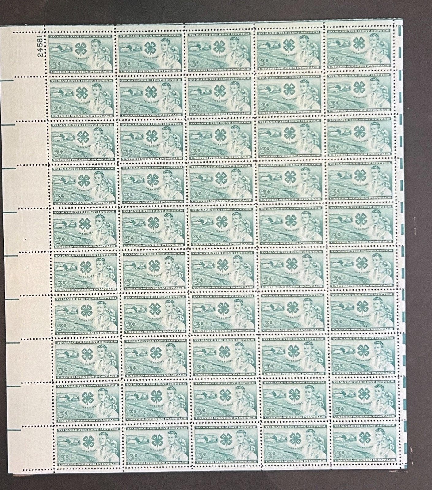 US 1005 Mint Sheet (MNH) 4H Clubs Boys and Girls 3-Cent 1952 ZAYIX