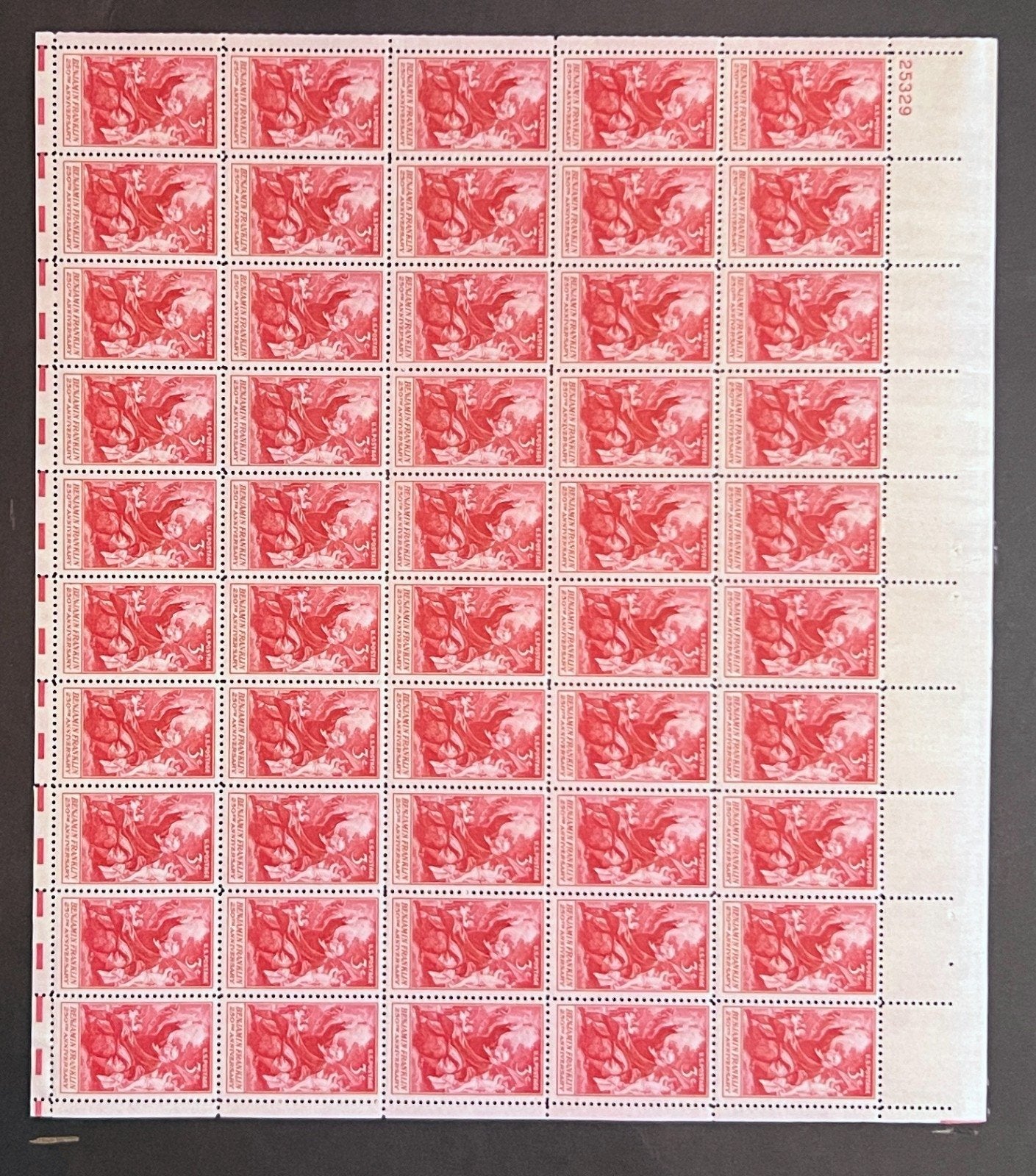 US 1073 Mint Sheet (MNH) Benjamin Franklin 250th Birthday 3-Cent 1956 ZAYIX