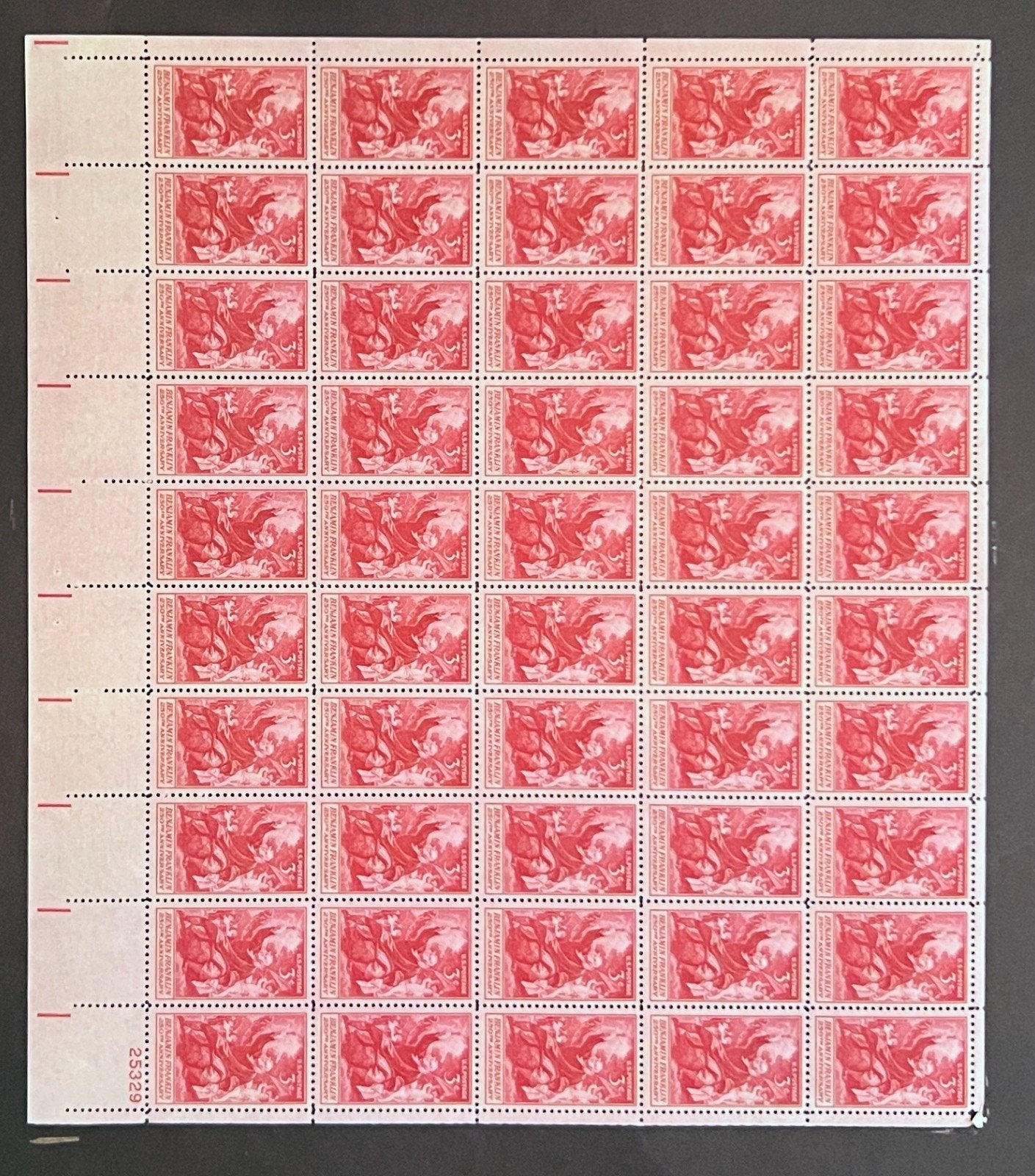 US 1073 Mint Sheet (MNH) Benjamin Franklin 250th Birthday 3-Cent 1956 ZAYIX
