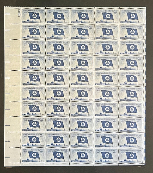 US 1088 Mint Sheet (MNH) Coast & Geodetic Society 150th Anniv P#25621 1957 ZAYIX