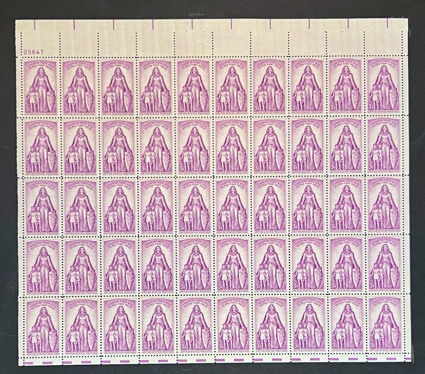 US 1087 Mint Sheet (MNH) Polio March of Dimes 3-Cent 1957 P# 25647 ZAYIX